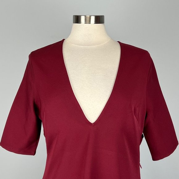 Tobi Womens Burgundy Deep V Neck Mini Dress Cutout Open Back size Large - Picture 2 of 10